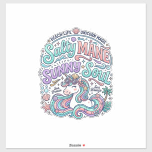 Sticker T-Shirt de style rétro Licorne Salty Mane Sunny So