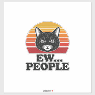 Sticker T-shirt drôle de chat noir ew personnes rétro couc