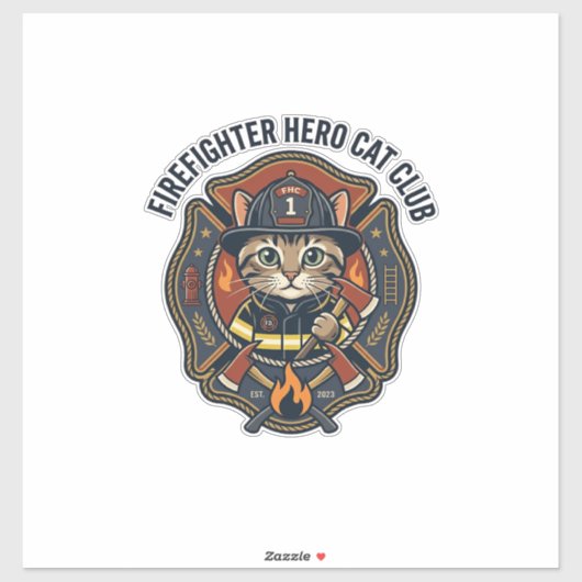 Sticker T-shirt graphique chat héros pompier - Pompiers (Feuille)