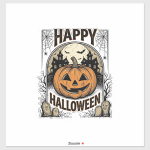 Sticker T-shirt Halloween Citrouille Cimetière Vintage Art