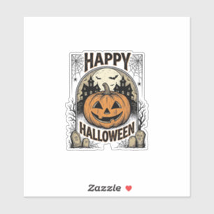 Sticker T-shirt Halloween Citrouille Cimetière Vintage Art