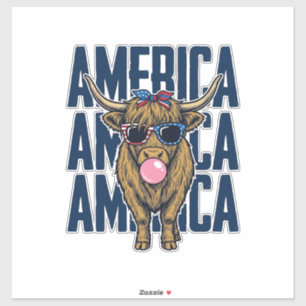 Sticker T-Shirt Vintage Amérique Vache Highland Patriotiqu