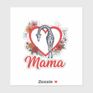 Sticker T-shirt vintage girafe maman cœur floral Design_1