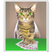 Sticker Tabby Cat Jouer Poker (Devant)