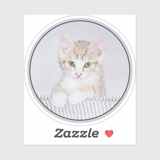 Sticker Tabby Jaune Peinture Chat - Cute Original Chat Art (Feuille)