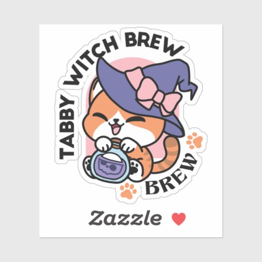 Sticker Tabby Witch Brew – Cute Halloween Cat Design (Feuille)