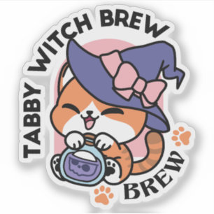 Sticker Tabby Witch Brew – Joli Design de Chat Halloween