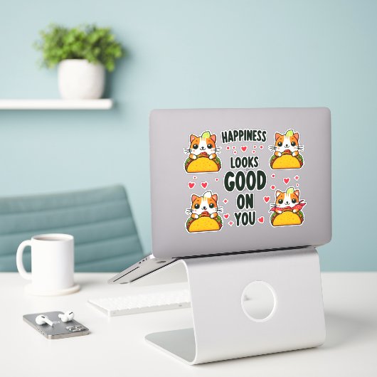 Sticker Taco Cat : Une Fusion Culinaire Féline (Ordinateur portable sur le bureau)