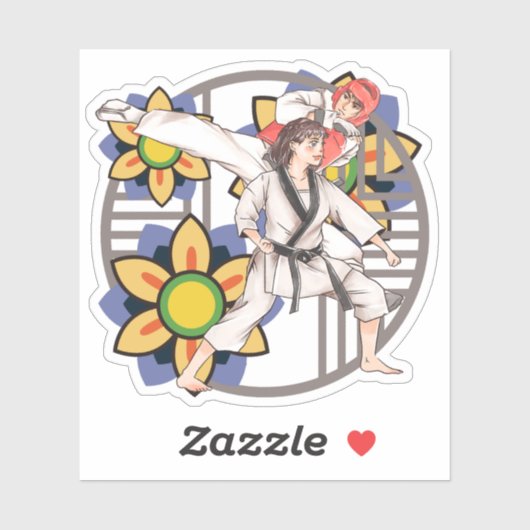 Sticker Tae Kwon Do Duo - Puissance et Discipline d'Équipe (Feuille)
