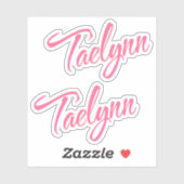 Sticker Taelynn nom rose cursive x2 (Feuille)
