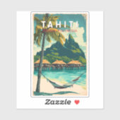 Sticker Tahiti Illustration Voyage Art Vintage (Feuille)