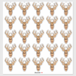 Sticker Tail blanche Tête de cerf style bois