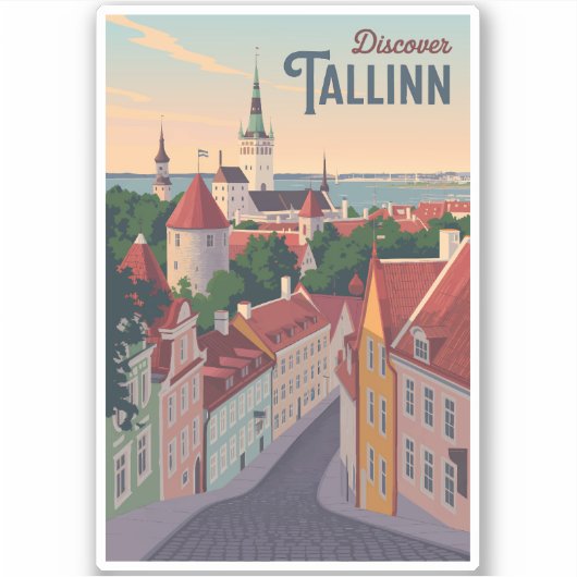 Sticker Tallinn Estonie Illustration Voyage Art Vintage (Devant)