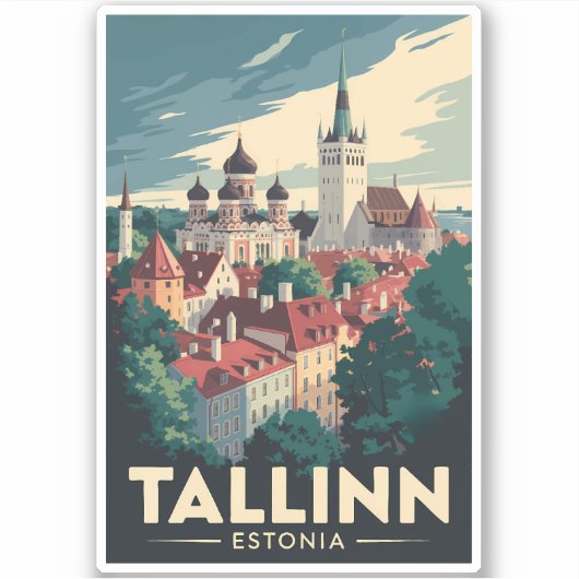 Sticker Tallinn Estonie Travel Art Vintage (Devant)
