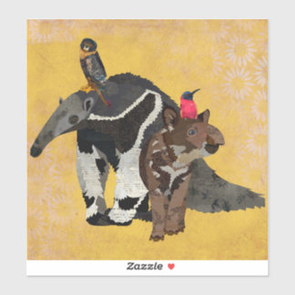 STICKER TAMANDUA, TAPIR, FAUCON ET COLIBRI