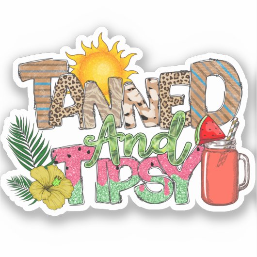 Sticker Tannée et Tipsy | Fun Summer Party Design (Recto)