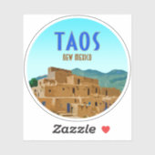 Sticker Taos Pueblos Nouveau-Mexique Vintage (Feuille)