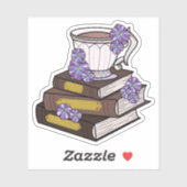 Sticker Tasse à thé et pile de livres (Feuille)