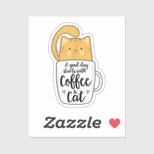 Sticker Tasse de café drôle de chat orange amateur de chat