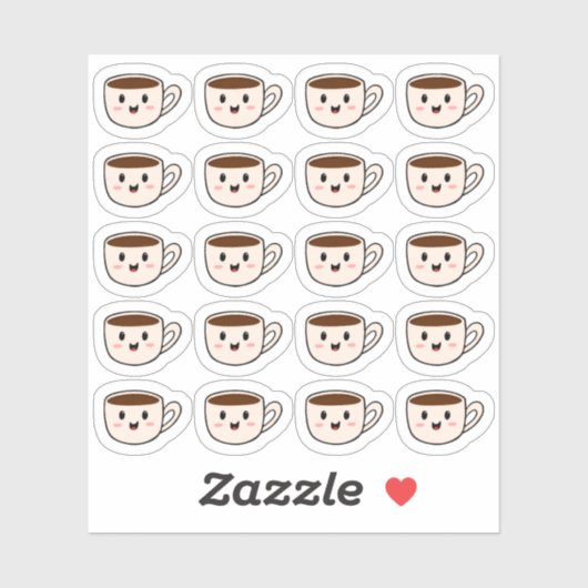 Sticker Tasse de café mignonne Kawaii Pause café Planifica (Feuille)