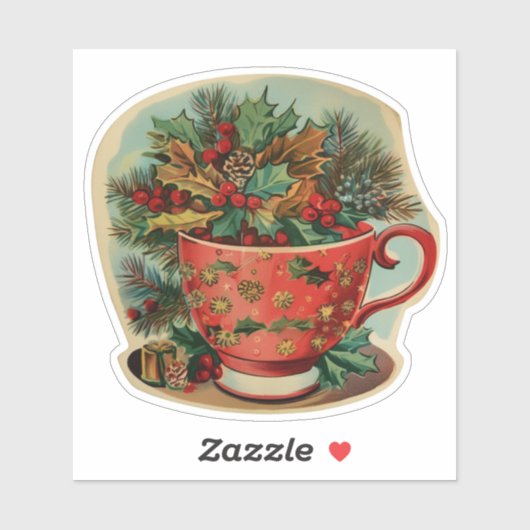 Sticker Tasse de Noël Rétro Nature Morte (Feuille)