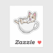 Sticker Tasse de thé de chat (Feuille)