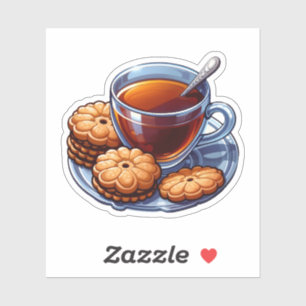 Sticker tasse de thé et biscuits dans une assiette