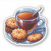 Sticker tasse de thé et biscuits dans une assiette (Devant)