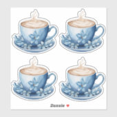 Sticker Tasses à café aquarelle bleue 2 (Feuille)