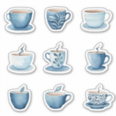 Sticker Tasses à café aquarelle bleue 3 (Devant)