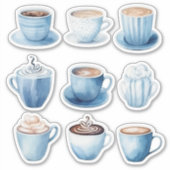 Sticker Tasses à café aquarelle bleue 4 (Devant)
