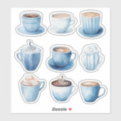 Sticker Tasses à café aquarelle bleue 4 (Feuille)