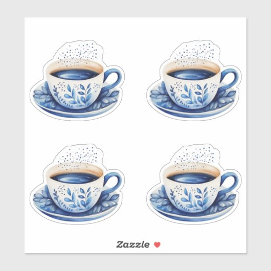 Sticker Tasses à café aquarelle bleue 5 (Feuille)
