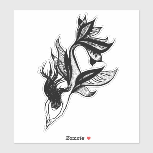 Sticker Tatouage de sirène style brosse dessin d'encre omb (Feuille)