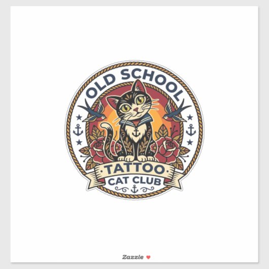 Sticker Tatouage École Ancienne Chat Mignon Kitty Design - (Feuille)