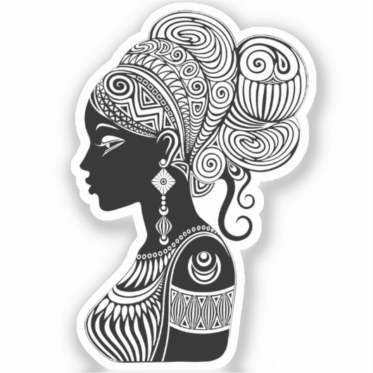 Sticker Tatouage Tribal Portrait de Fille Africaine (Recto)