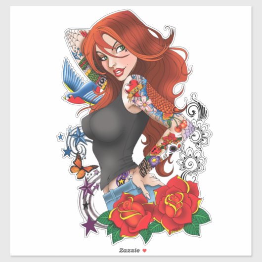 Sticker Tatouages de femme rousse (Feuille)
