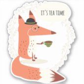 Sticker Tea time fox mignon doodle (Devant)