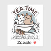 Sticker Tea Time Meow Time - Cute Cat and Tea Design (Feuille)