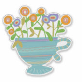 Sticker Teacup bleu avec fleurs (Devant)