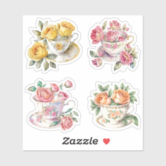 Sticker Teacups roses (Feuille)