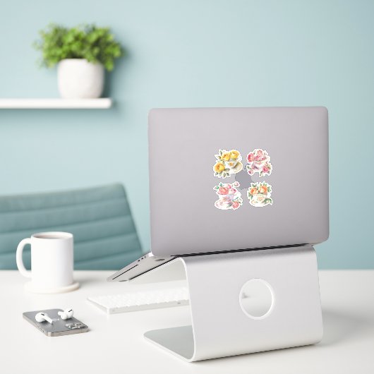 Sticker Teacups roses (Ordinateur portable sur le bureau)