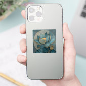 Sticker Teal and Gold Lotus Flower Geometric Line Art Zen (Téléphone)