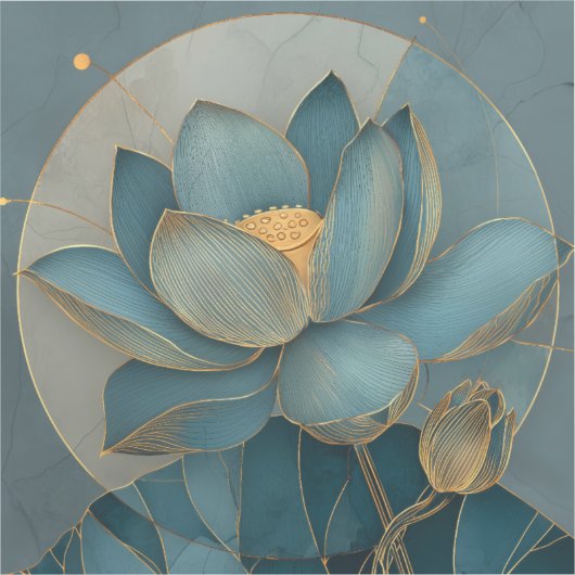 Sticker Teal and Gold Lotus Flower Geometric Line Art Zen (Recto)