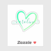 Sticker Teal Ombre Calligraphie Nom Calligraphique Cœur (Feuille)