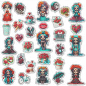 Sticker Teal Red Roses Sugar Skull  (Devant)