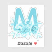Sticker Teal Turquoise Floral Aquarelle Monogram (Feuille)
