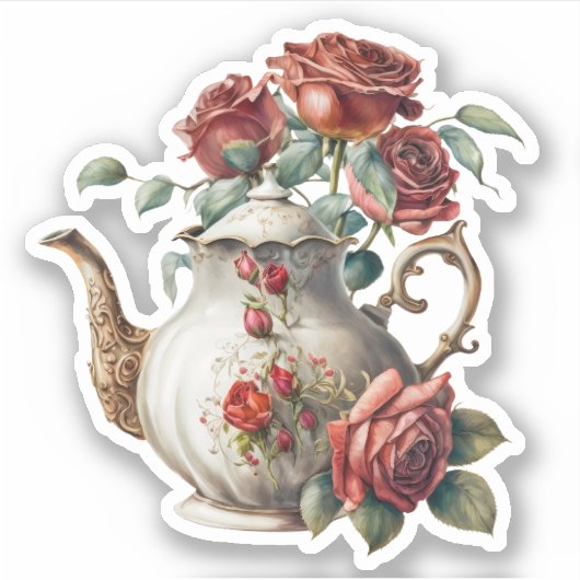 Sticker Teapot Rose vintage (Devant)