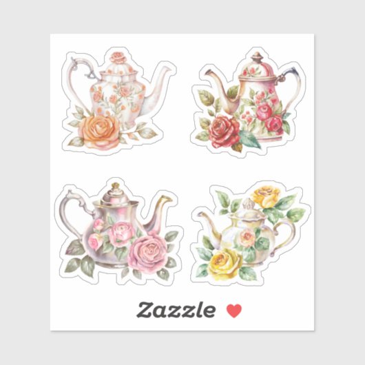 Sticker Teapots roses (Feuille)