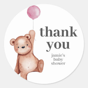 Sticker Teddy Bear Girl Baby shower Classic Round